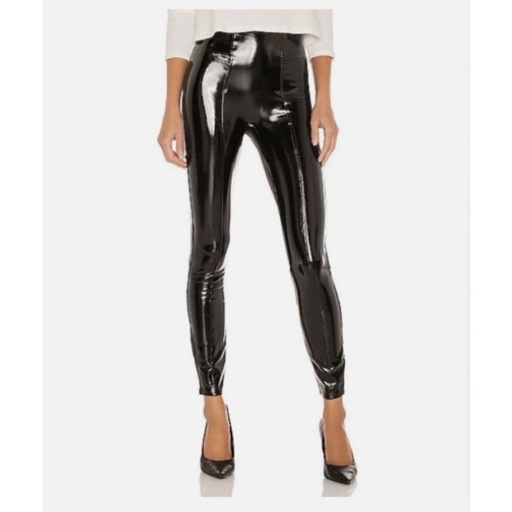 Spanx Size S Womens Leggings Faux Leather Patent High Waist Black Glossy Shine